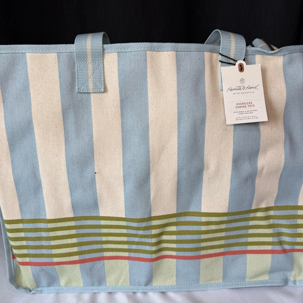 Magnolia Hearth & Hand Oversized Striped Canvas Tote Bag - Picture 2 of 11